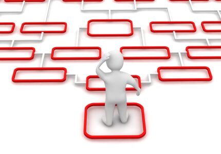 Man and complicated diagram. 3d rendered illustration.